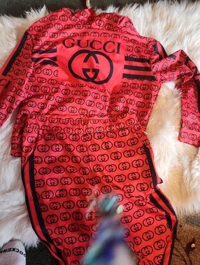 Gucci Red and Black Logo Kids Pajama Set